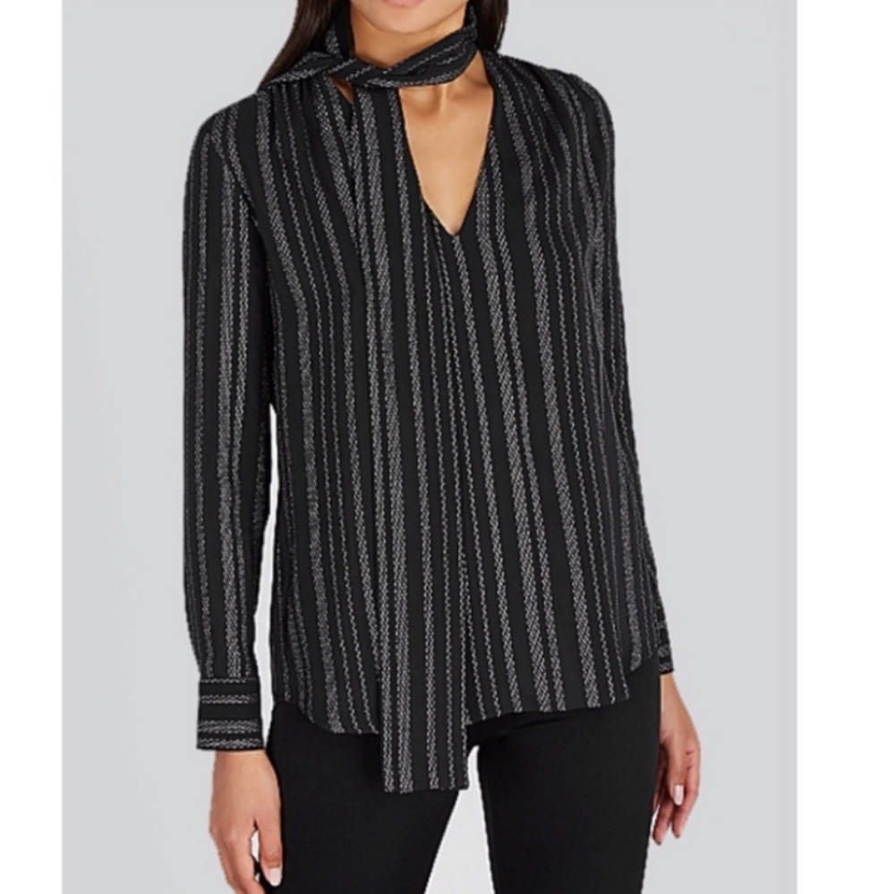 NWT Altuzarra Visage Striped Metallic-Weave Blouse In Black